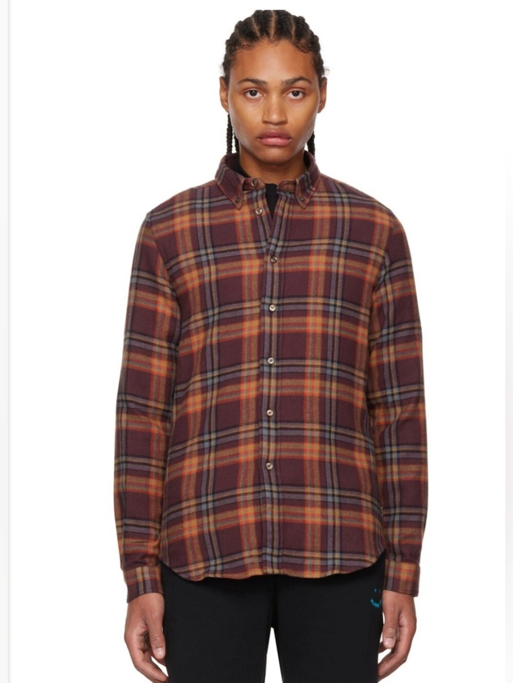 Paul Smith Mens Size XL Tailored Fit Gradient Check 100% Cotton Burgandy Shirt